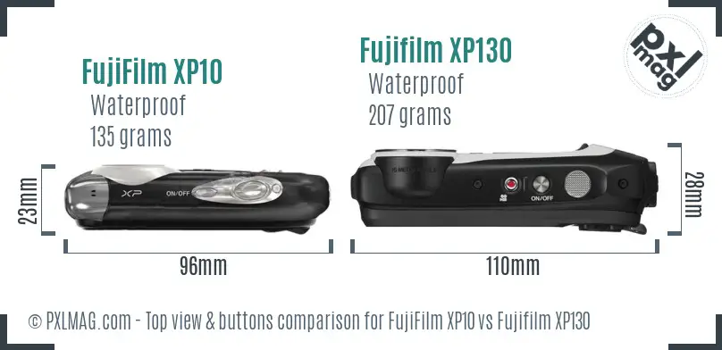 FujiFilm XP10 vs Fujifilm XP130 top view buttons comparison