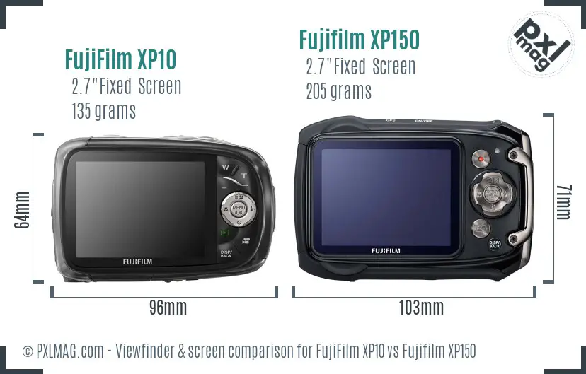 FujiFilm XP10 vs Fujifilm XP150 Screen and Viewfinder comparison