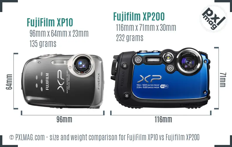 FujiFilm XP10 vs Fujifilm XP200 size comparison