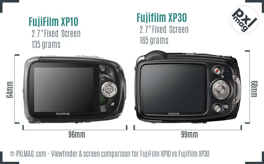 FujiFilm XP10 vs Fujifilm XP30 Screen and Viewfinder comparison