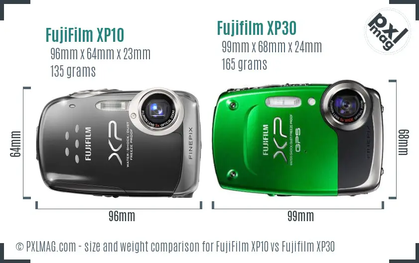 FujiFilm XP10 vs Fujifilm XP30 size comparison