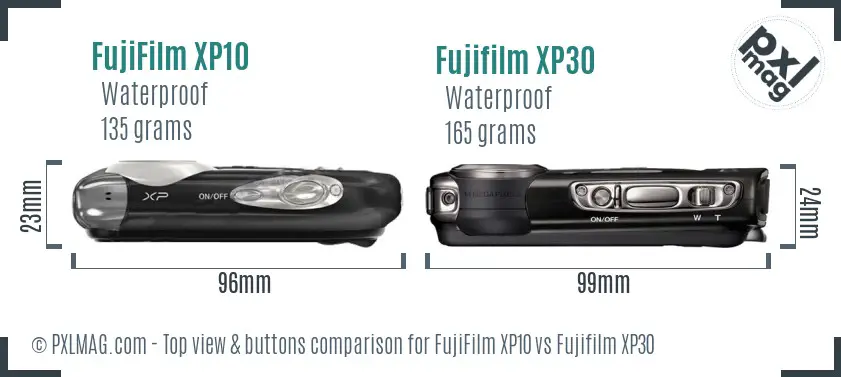 FujiFilm XP10 vs Fujifilm XP30 top view buttons comparison