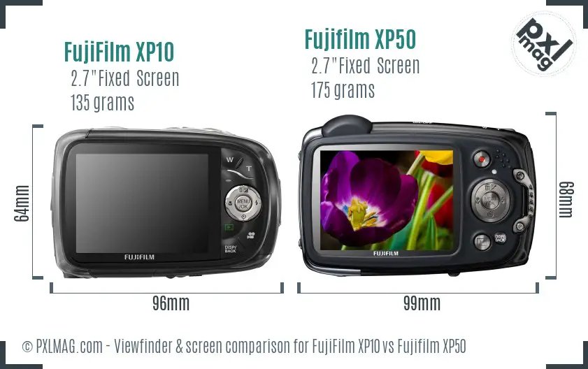 FujiFilm XP10 vs Fujifilm XP50 Screen and Viewfinder comparison