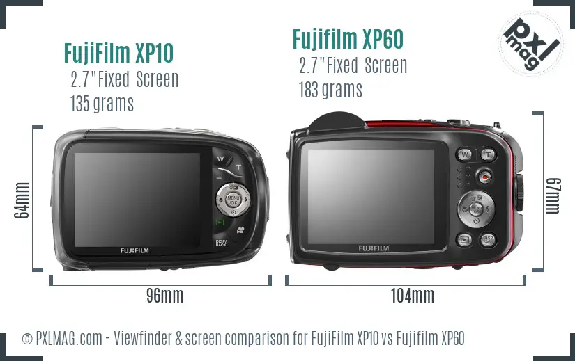 FujiFilm XP10 vs Fujifilm XP60 Screen and Viewfinder comparison