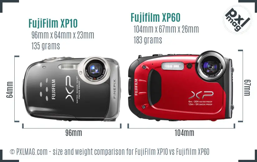 FujiFilm XP10 vs Fujifilm XP60 size comparison