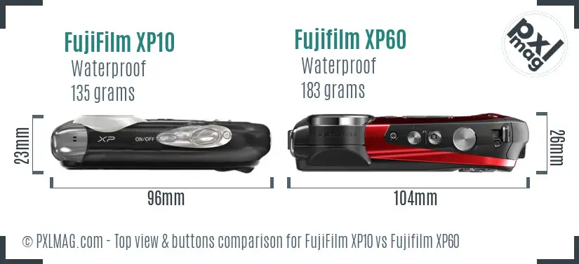 FujiFilm XP10 vs Fujifilm XP60 top view buttons comparison