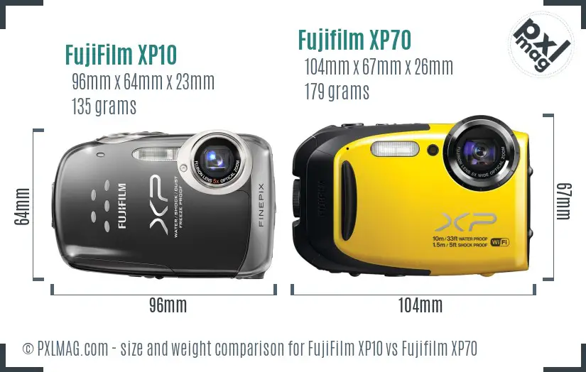 FujiFilm XP10 vs Fujifilm XP70 size comparison