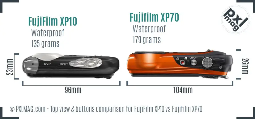 FujiFilm XP10 vs Fujifilm XP70 top view buttons comparison