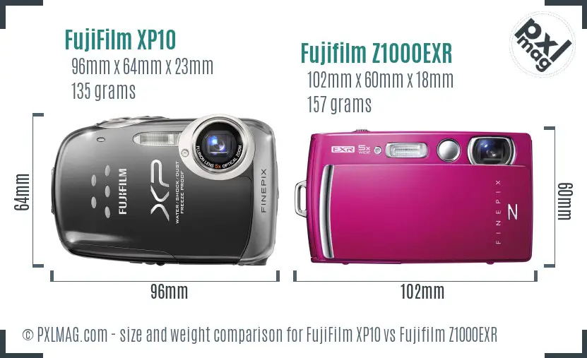 FujiFilm XP10 vs Fujifilm Z1000EXR size comparison FujiFilm XP10 vs Fujifilm Z1000EXR size comparison
