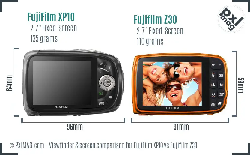 FujiFilm XP10 vs Fujifilm Z30 Screen and Viewfinder comparison