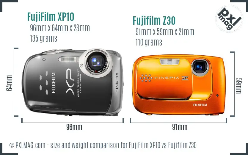 FujiFilm XP10 vs Fujifilm Z30 size comparison