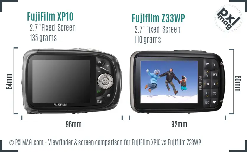 FujiFilm XP10 vs Fujifilm Z33WP Screen and Viewfinder comparison