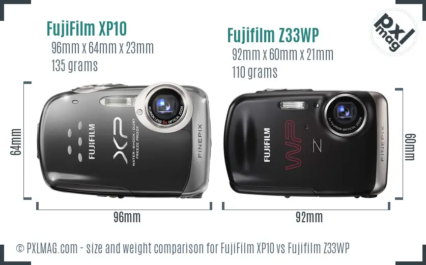 FujiFilm XP10 vs Fujifilm Z33WP size comparison