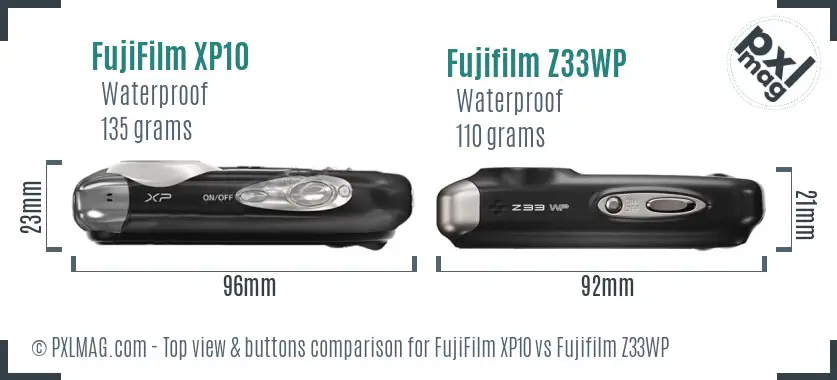 FujiFilm XP10 vs Fujifilm Z33WP top view buttons comparison