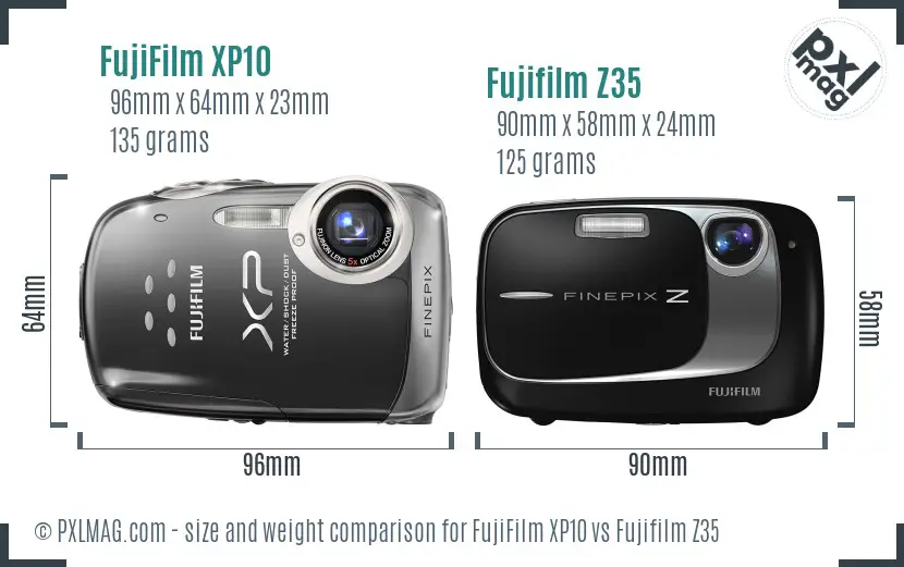 FujiFilm XP10 vs Fujifilm Z35 size comparison