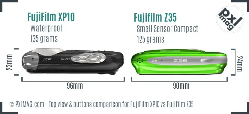 FujiFilm XP10 vs Fujifilm Z35 top view buttons comparison