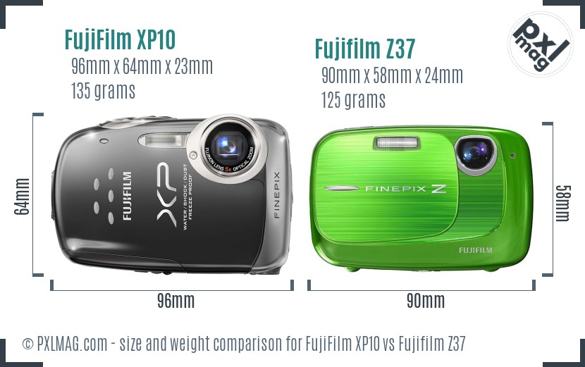 FujiFilm XP10 vs Fujifilm Z37 size comparison