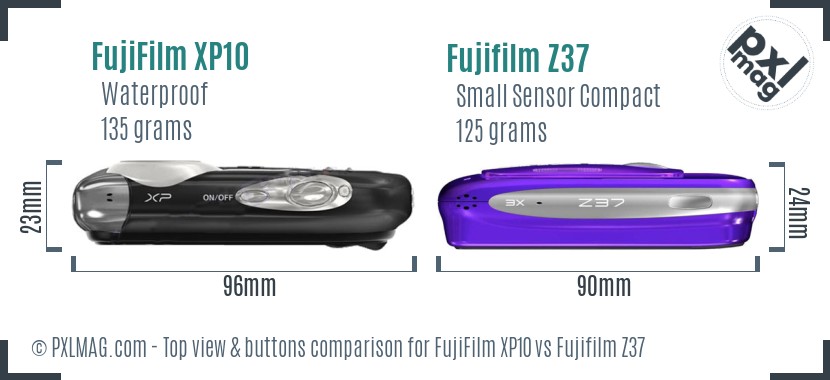 FujiFilm XP10 vs Fujifilm Z37 top view buttons comparison