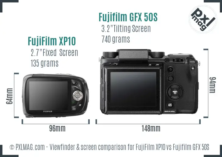 FujiFilm XP10 vs Fujifilm GFX 50S Screen and Viewfinder comparison