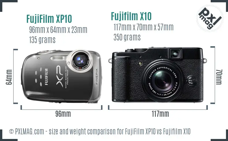 FujiFilm XP10 vs Fujifilm X10 size comparison