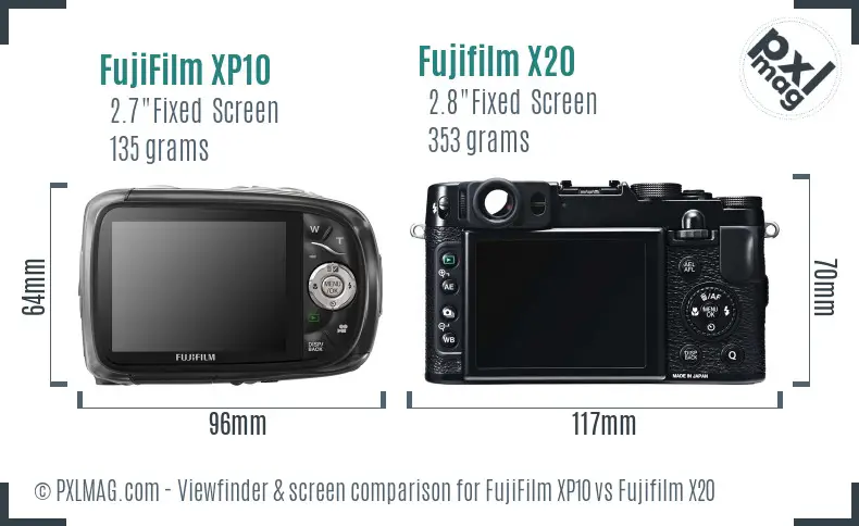 FujiFilm XP10 vs Fujifilm X20 Screen and Viewfinder comparison
