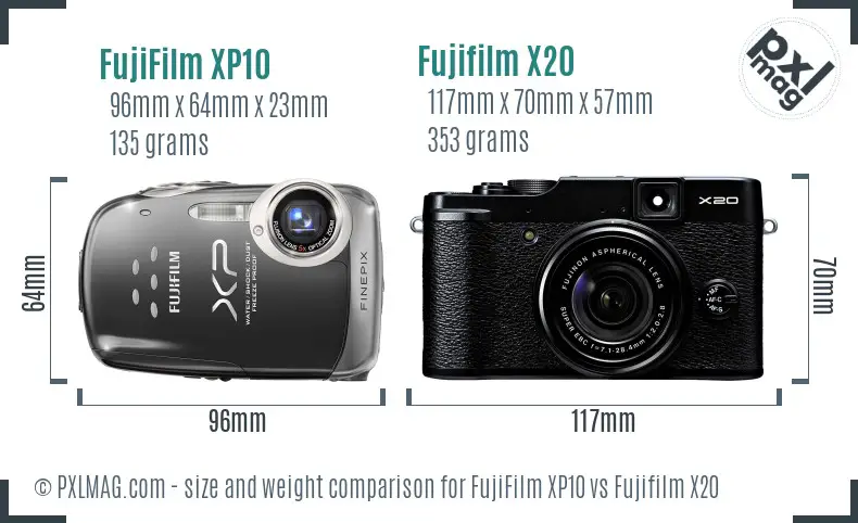 FujiFilm XP10 vs Fujifilm X20 size comparison