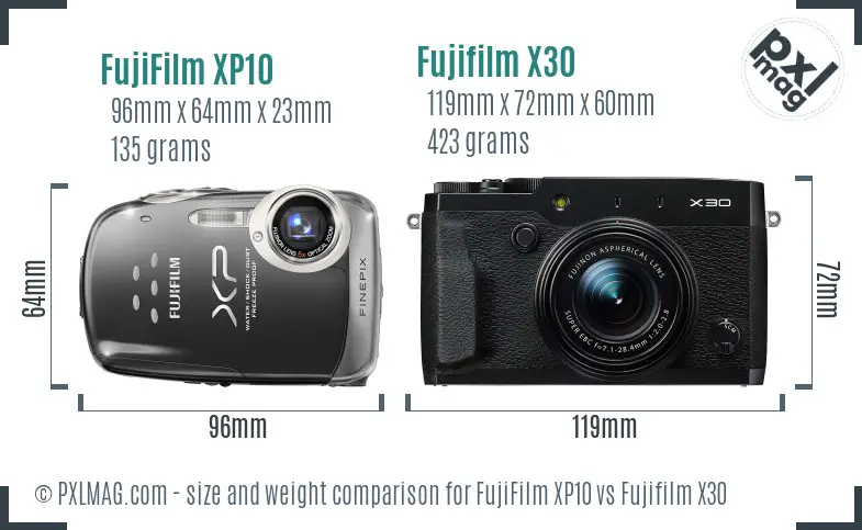 FujiFilm XP10 vs Fujifilm X30 size comparison