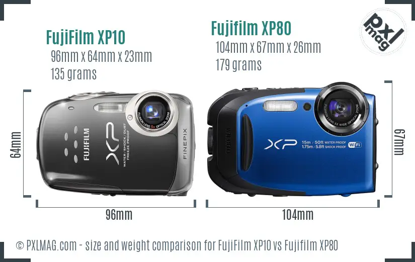 FujiFilm XP10 vs Fujifilm XP80 size comparison
