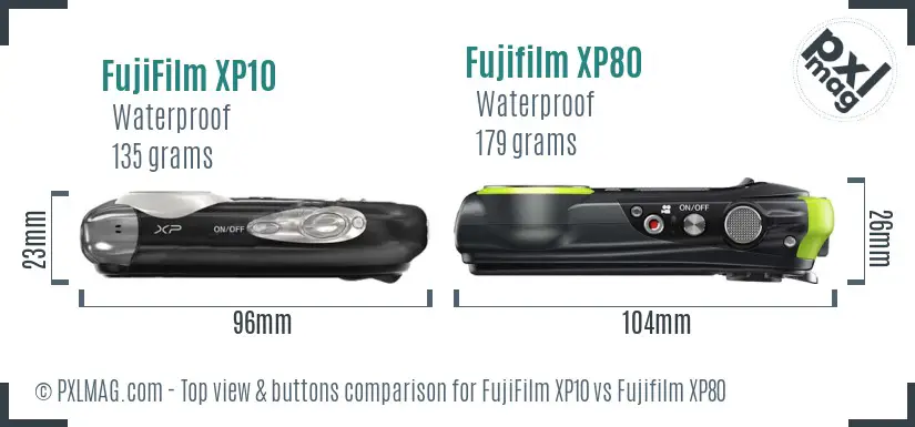 FujiFilm XP10 vs Fujifilm XP80 top view buttons comparison