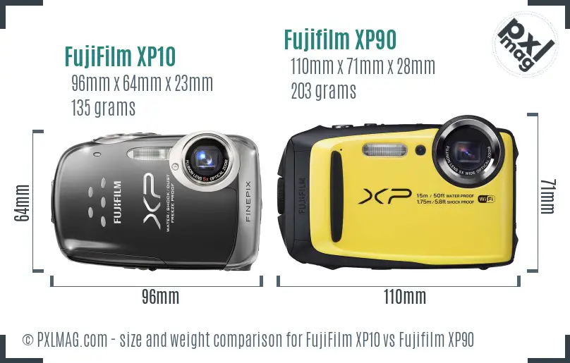 FujiFilm XP10 vs Fujifilm XP90 size comparison