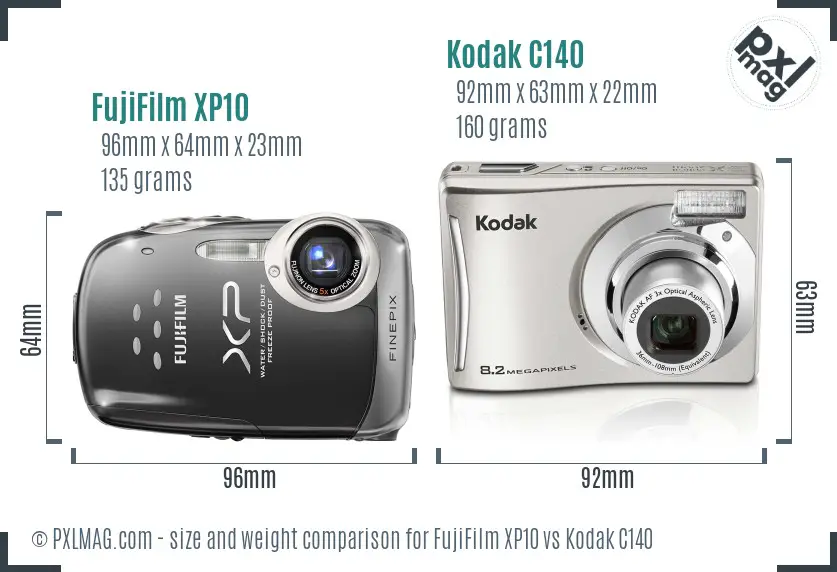 FujiFilm XP10 vs Kodak C140 size comparison