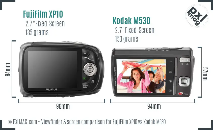FujiFilm XP10 vs Kodak M530 Screen and Viewfinder comparison FujiFilm XP10 vs Kodak M530 Screen and Viewfinder comparison