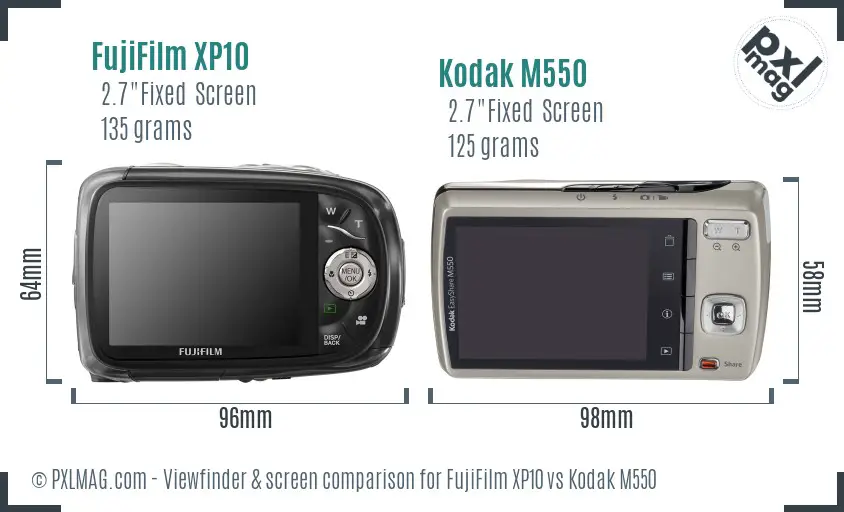 FujiFilm XP10 vs Kodak M550 Screen and Viewfinder comparison