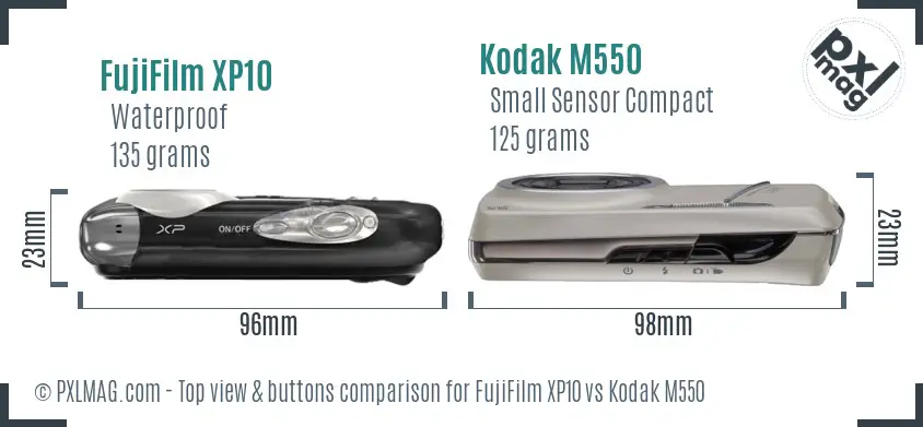 FujiFilm XP10 vs Kodak M550 top view buttons comparison