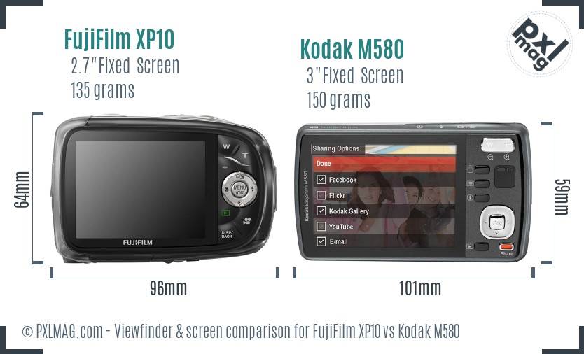 FujiFilm XP10 vs Kodak M580 Screen and Viewfinder comparison