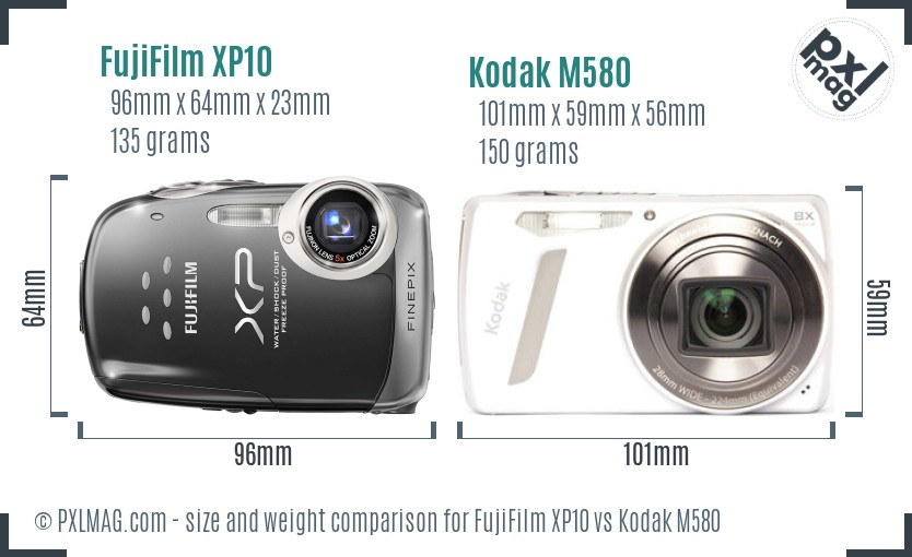 FujiFilm XP10 vs Kodak M580 size comparison