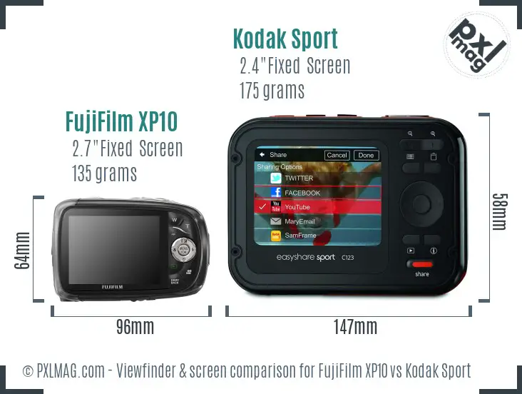 FujiFilm XP10 vs Kodak Sport Screen and Viewfinder comparison