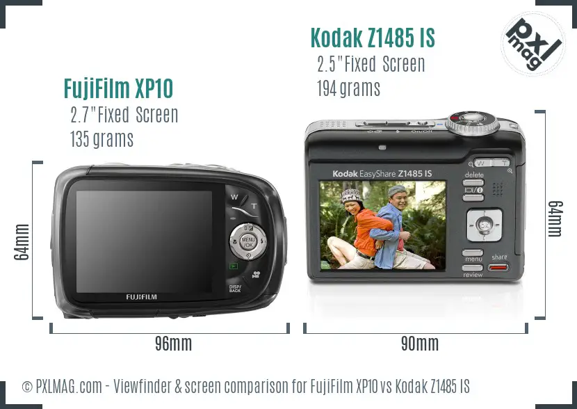 FujiFilm XP10 vs Kodak Z1485 IS Screen and Viewfinder comparison