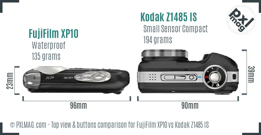 FujiFilm XP10 vs Kodak Z1485 IS top view buttons comparison