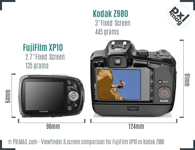FujiFilm XP10 vs Kodak Z980 Screen and Viewfinder comparison