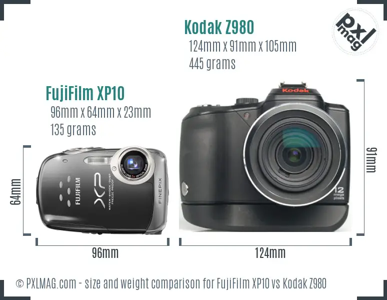 FujiFilm XP10 vs Kodak Z980 size comparison