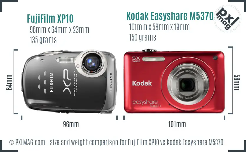 FujiFilm XP10 vs Kodak Easyshare M5370 size comparison FujiFilm XP10 vs Kodak Easyshare M5370 size comparison