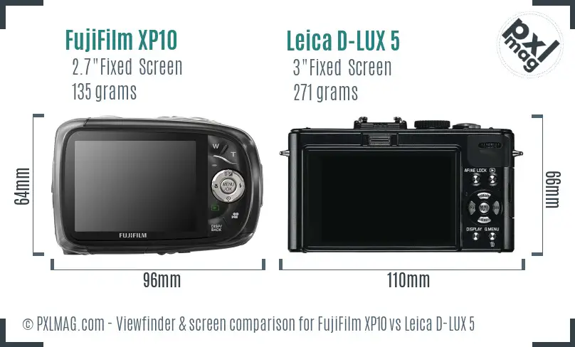 FujiFilm XP10 vs Leica D-LUX 5 Screen and Viewfinder comparison FujiFilm XP10 vs Leica D-LUX 5 Screen and Viewfinder comparison