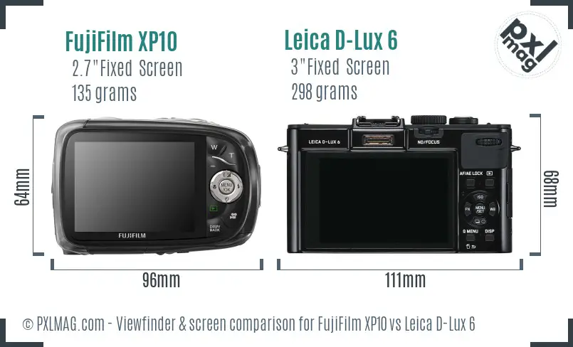 FujiFilm XP10 vs Leica D-Lux 6 Screen and Viewfinder comparison