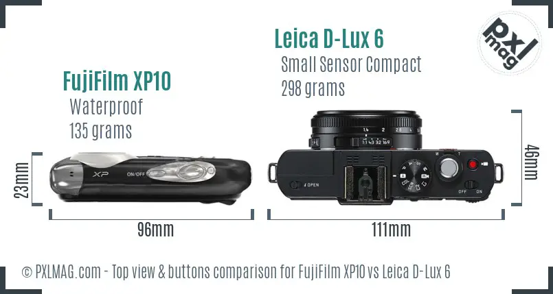 FujiFilm XP10 vs Leica D-Lux 6 top view buttons comparison