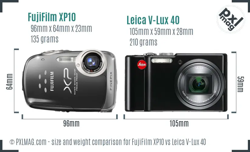 FujiFilm XP10 vs Leica V-Lux 40 size comparison FujiFilm XP10 vs Leica V-Lux 40 size comparison