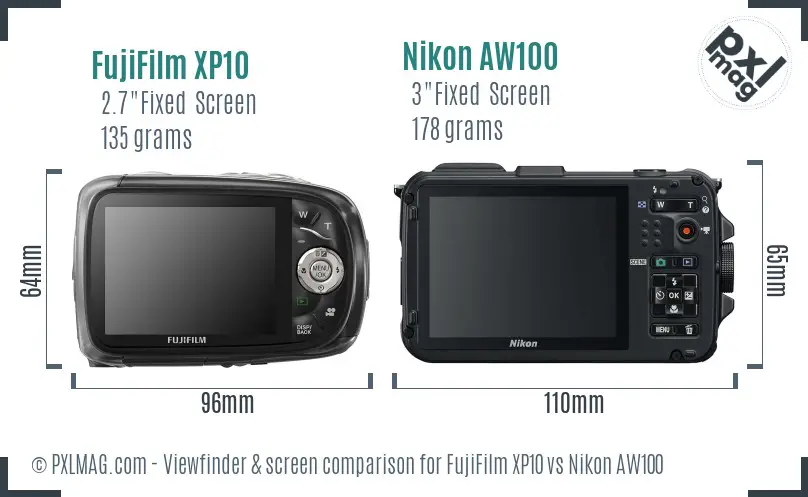 FujiFilm XP10 vs Nikon AW100 Screen and Viewfinder comparison