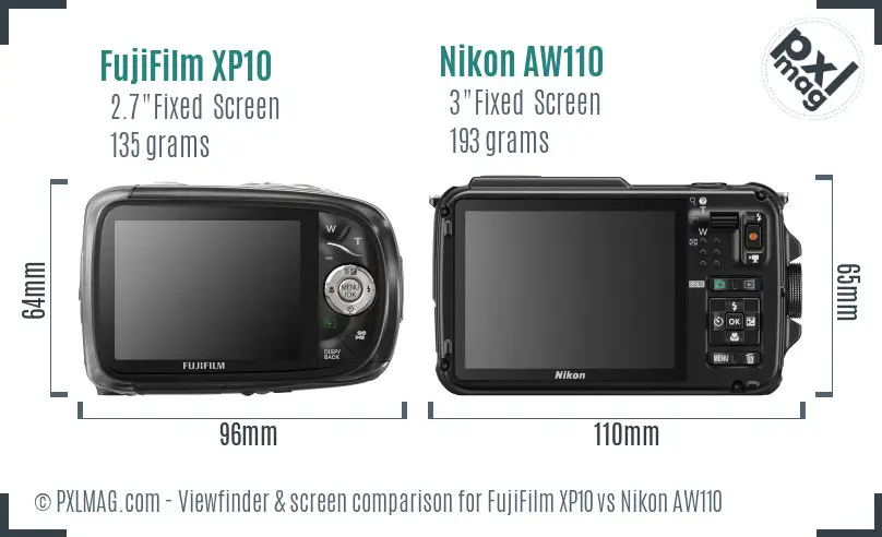 FujiFilm XP10 vs Nikon AW110 Screen and Viewfinder comparison