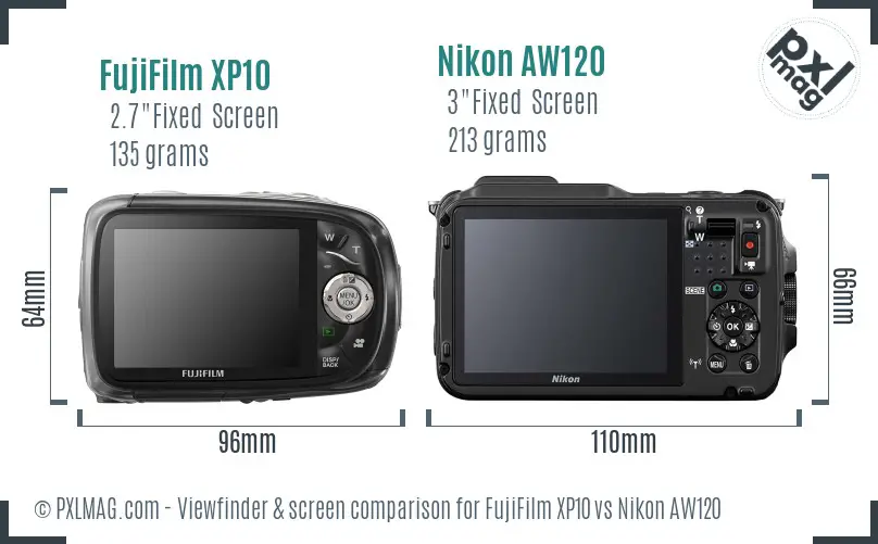 FujiFilm XP10 vs Nikon AW120 Screen and Viewfinder comparison