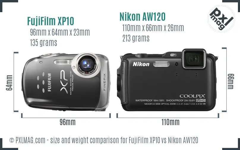 FujiFilm XP10 vs Nikon AW120 size comparison